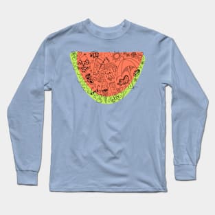 Red and Green Summer "Watermelon Doodles" Long Sleeve T-Shirt